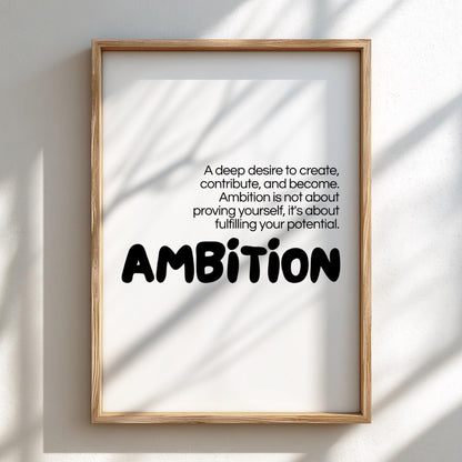 Ambition Poster | Dictionary Definition Print | Minimalist Word Wall Art | Modern Typography Decor | Inspirational Design