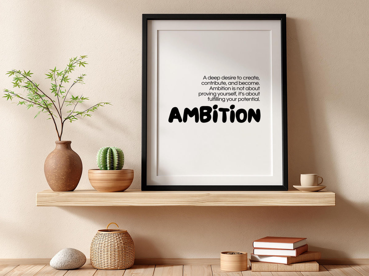 Ambition Poster | Dictionary Definition Print | Minimalist Word Wall Art | Modern Typography Decor | Inspirational Design
