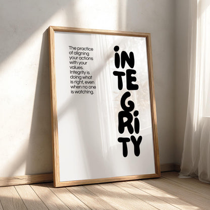Integrity Poster | Dictionary Definition Print | Minimalist Word Wall Art | Modern Typography Decor | Values & Character Design