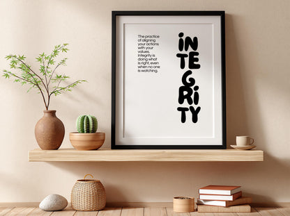 Integrity Poster | Dictionary Definition Print | Minimalist Word Wall Art | Modern Typography Decor | Values & Character Design