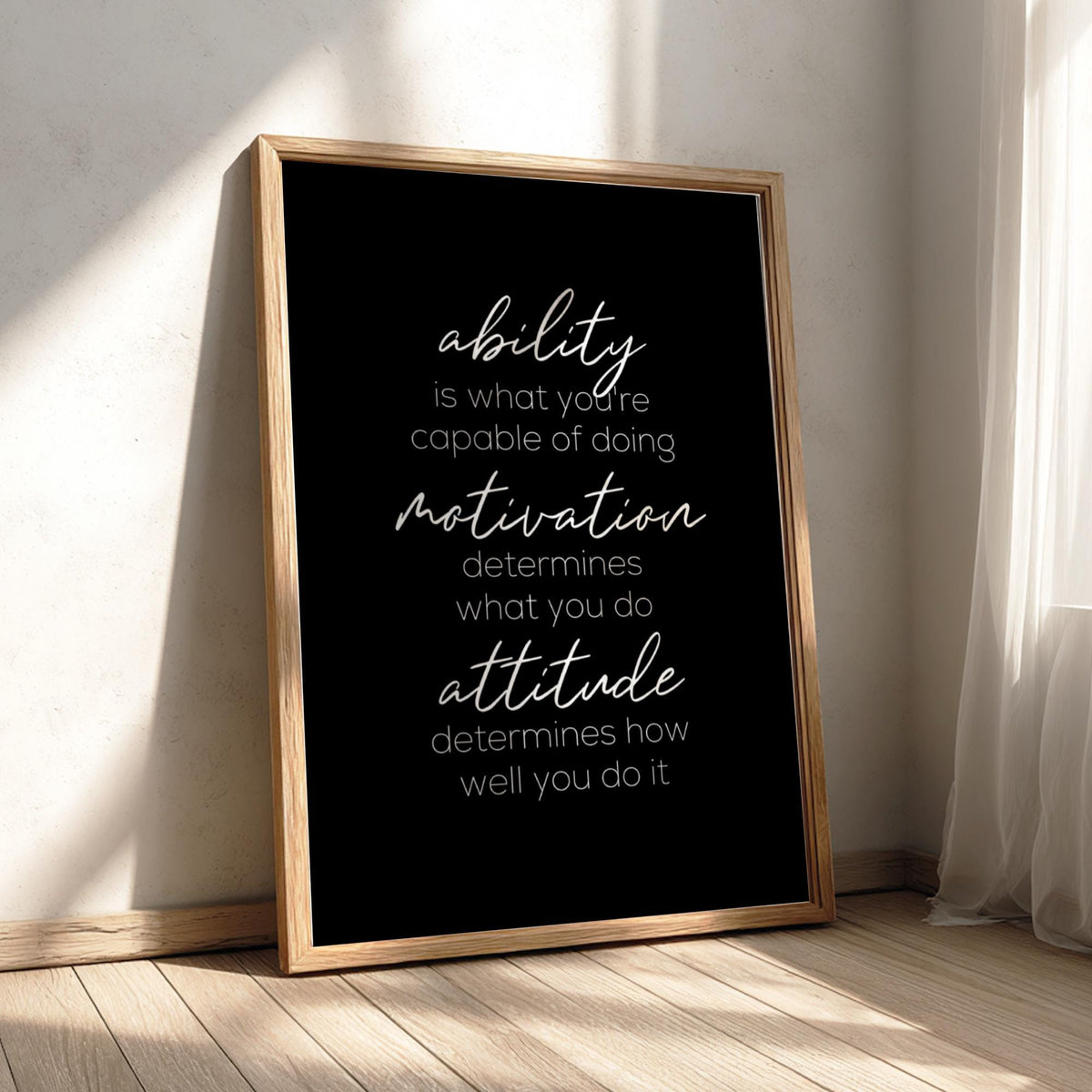 Ability Motivation Attitude Poster | Powerful Black Wall Art | Success Mindset Quote Print | Bold Typography Decor | Motivation Design