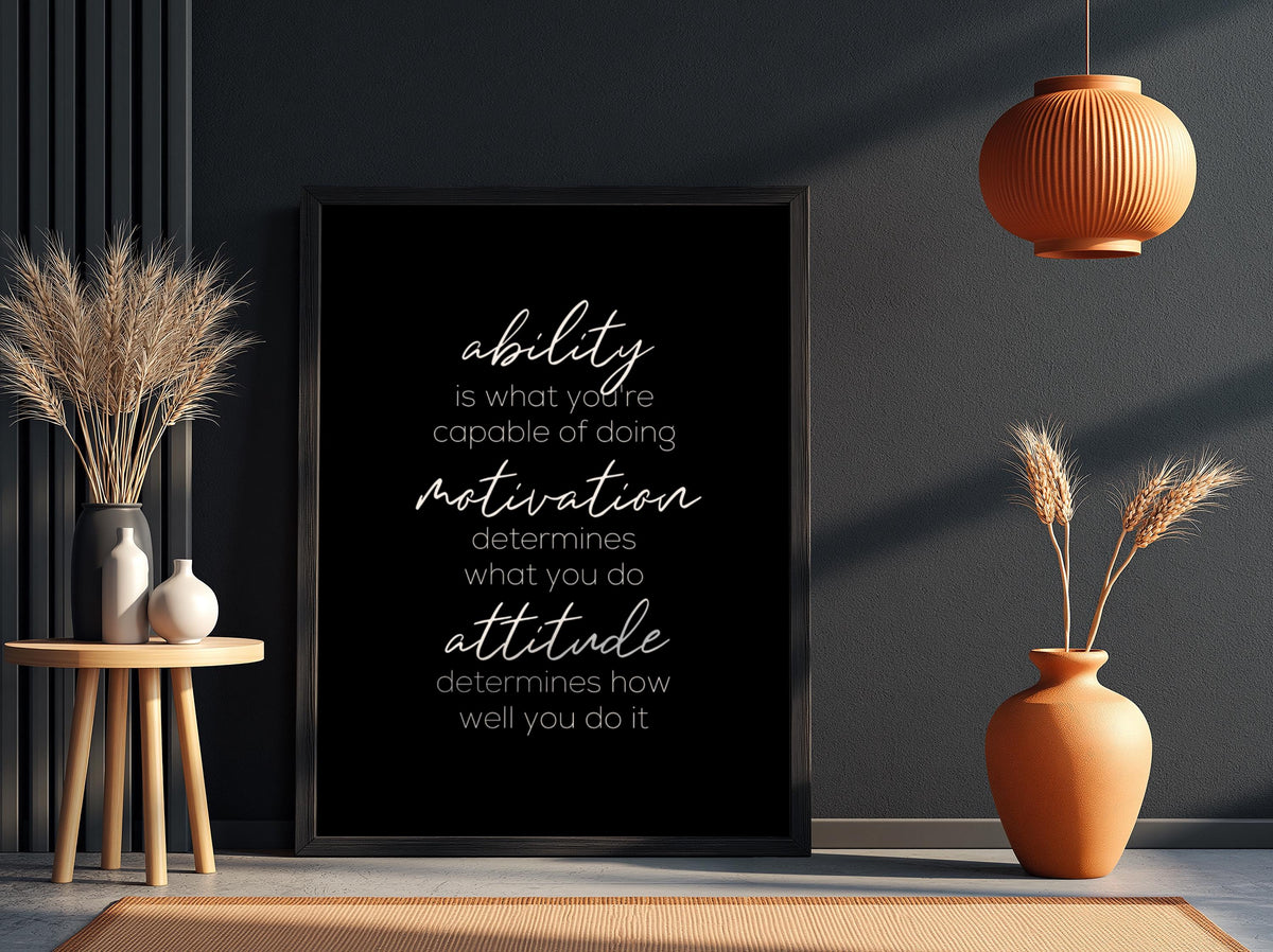 Ability Motivation Attitude Poster | Powerful Black Wall Art | Success Mindset Quote Print | Bold Typography Decor | Motivation Design