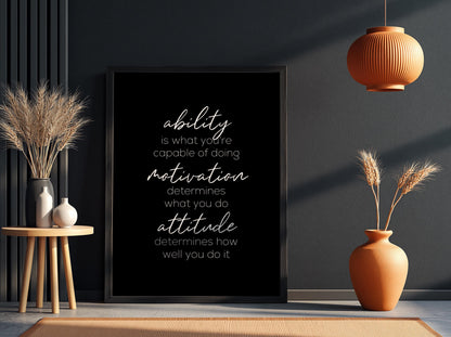 Ability Motivation Attitude Poster | Powerful Black Wall Art | Success Mindset Quote Print | Bold Typography Decor | Motivation Design