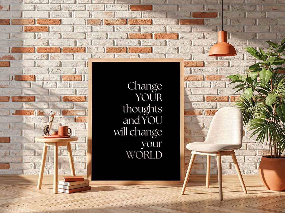 Change Your Thoughts Poster | Powerful Black Wall Art | Motivational Quote Print | Mindset Shift Decor | Bold Typography Design