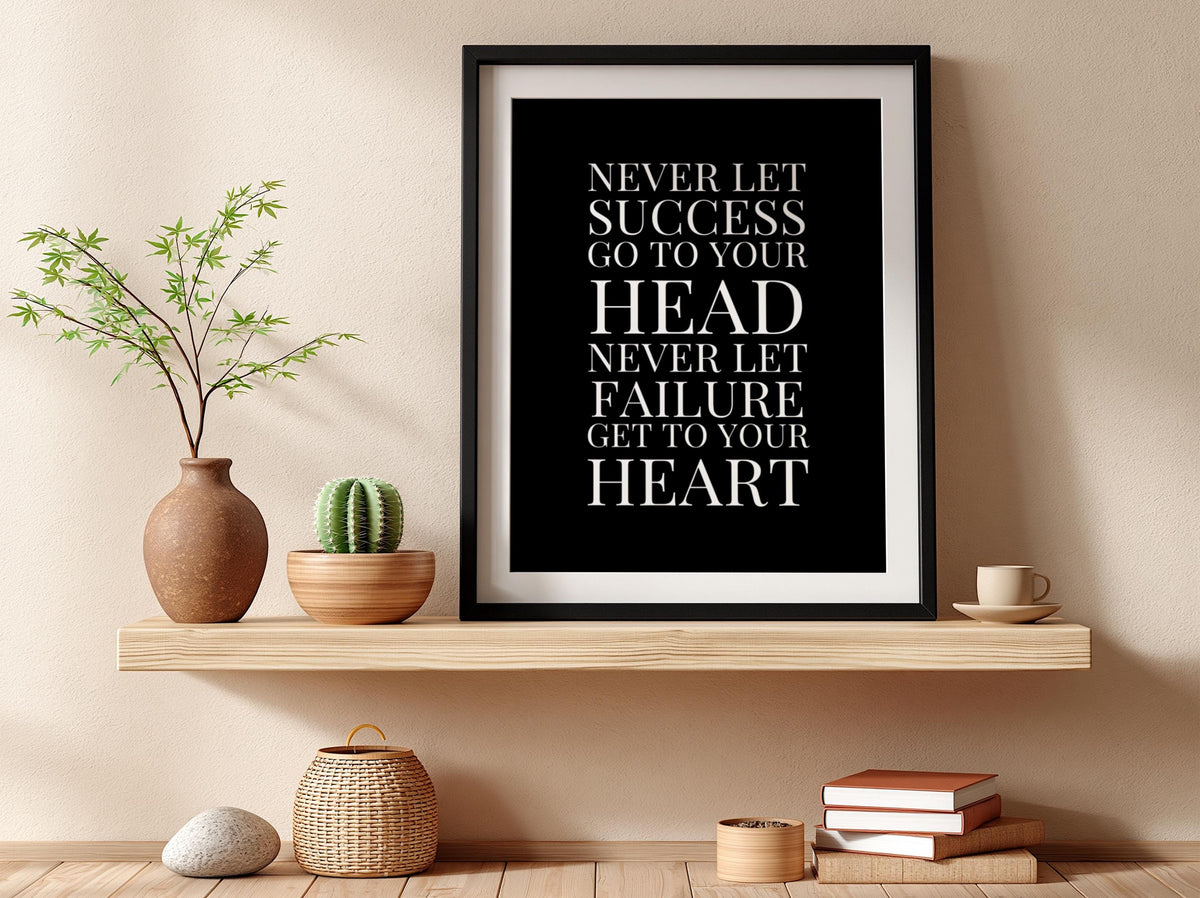 Head Heart Poster | Powerful Black Wall Art | Motivational Quote Print | Mindset Balance Decor | Bold Typography Design