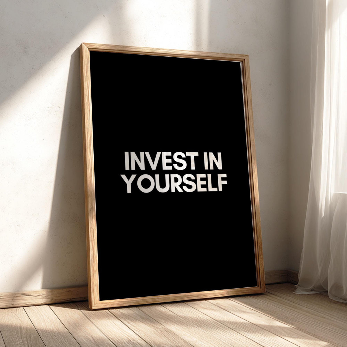 Invest In Yourself Poster | Powerful Black Wall Art | Motivational Quote Print | Self Growth Mindset Decor | Bold Typography Design