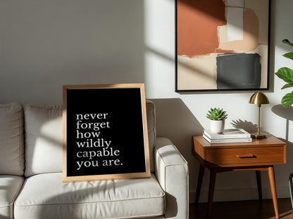 Never Forget Poster | Powerful Black Wall Art | Motivational Quote Print | Mindset Decor | Bold Typography Design