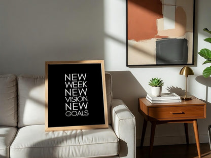 New Week New Vision New Goals Poster | Powerful Black Wall Art | Motivational Quote Print | Goal Setting Decor | Bold Typography Design
