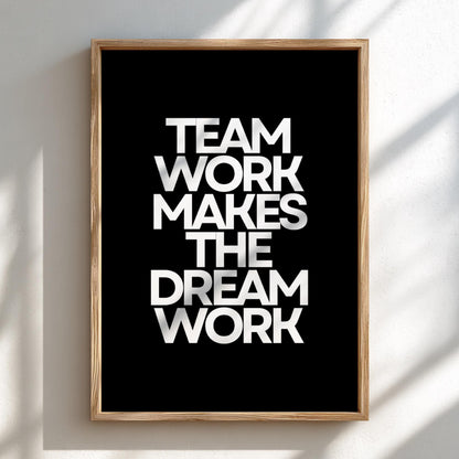 Team Work Poster | Powerful Black Wall Art | Motivational Quote Print | Collaboration Mindset Decor | Bold Typography Design