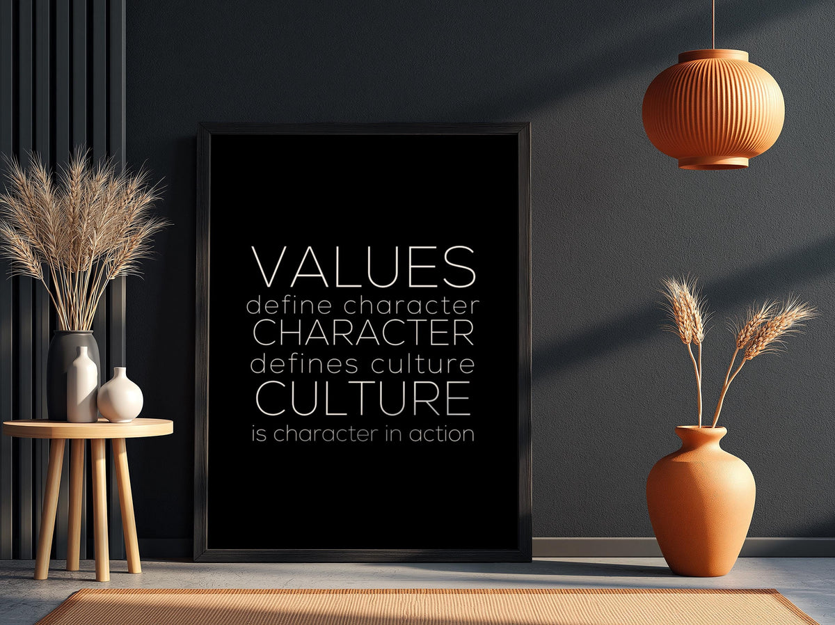 Values Poster | Powerful Black Wall Art | Motivational Quote Print | Mindset Decor | Bold Typography Design