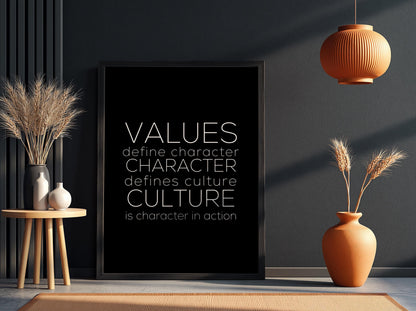 Values Poster | Powerful Black Wall Art | Motivational Quote Print | Mindset Decor | Bold Typography Design