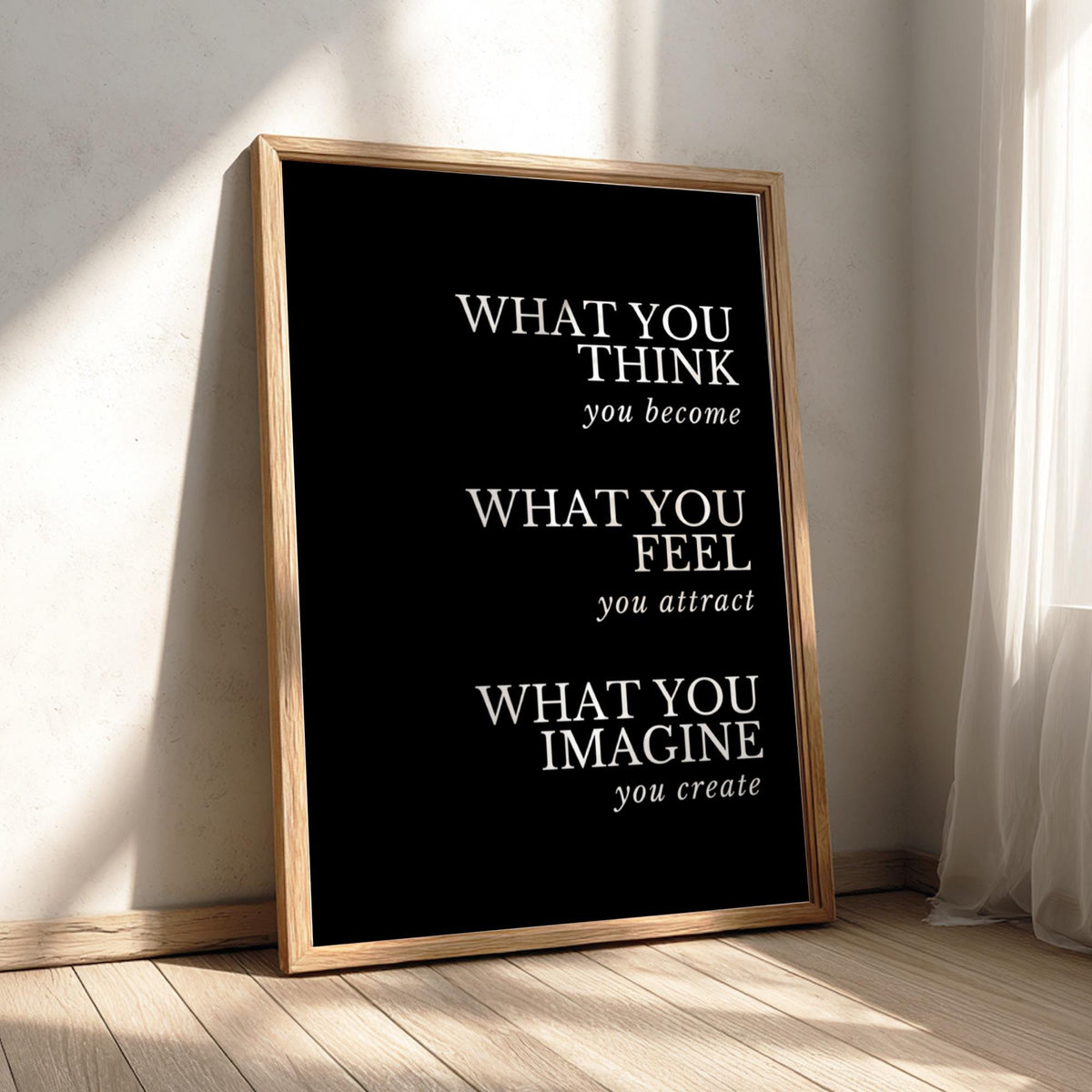 What You Think You Become Poster | Powerful Black Wall Art | Motivational Quote Print | Mindset Decor | Bold Typography Design