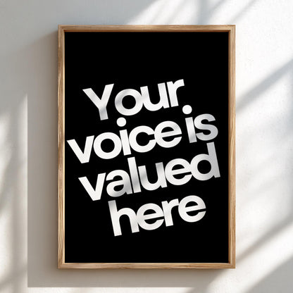 Your Voice Poster | Powerful Black Wall Art | Motivational Quote Print | Leadership Mindset Decor | Bold Typography Design