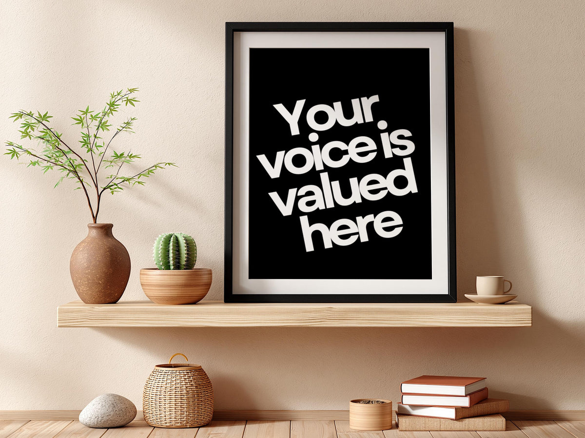 Your Voice Poster | Powerful Black Wall Art | Motivational Quote Print | Leadership Mindset Decor | Bold Typography Design