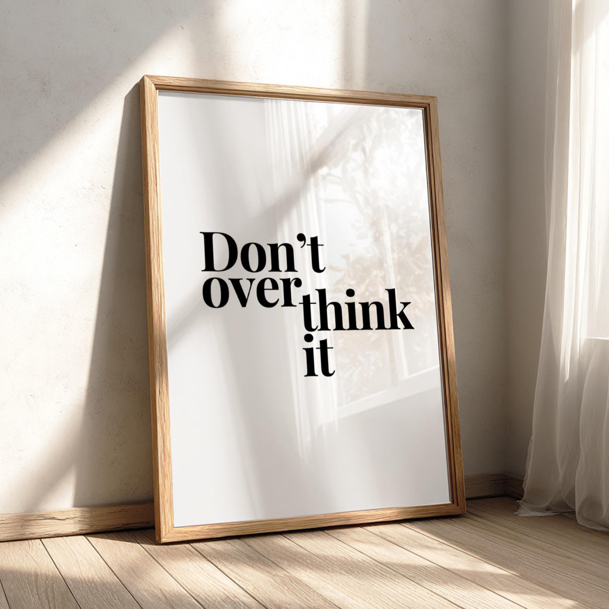 Don't Overthink It Poster | Powerful White Wall Art | Motivational Quote Print | Action Mindset Decor | Bold Typography Design