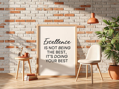 Excellence Poster | Powerful White Wall Art | Motivational Quote Print | Mindset Decor | Bold Typography Design