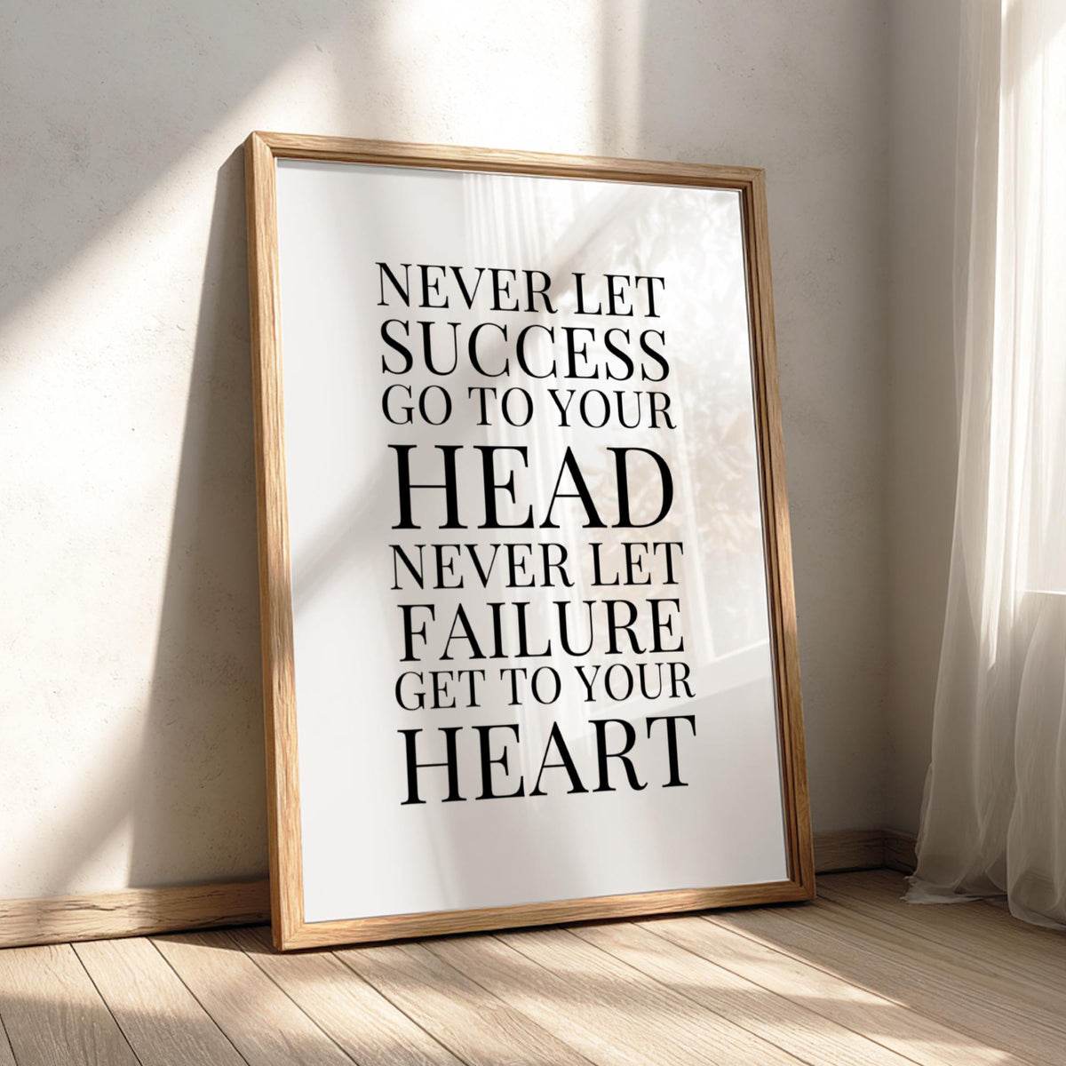 Head Heart Poster | Powerful White Wall Art | Motivational Quote Print | Mindset Balance Decor | Bold Typography Design