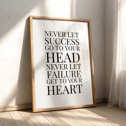 Head Heart Poster | Powerful White Wall Art | Motivational Quote Print | Mindset Balance Decor | Bold Typography Design