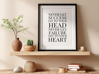 Head Heart Poster | Powerful White Wall Art | Motivational Quote Print | Mindset Balance Decor | Bold Typography Design