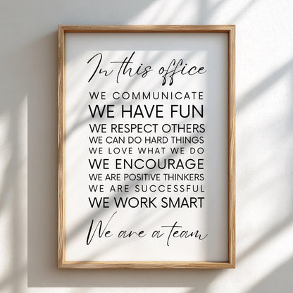 In This Office Poster | Powerful White Wall Art | Motivational Quote Print | Work Ethic Decor | Bold Typography Design