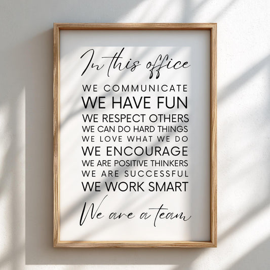 In This Office Poster | Powerful White Wall Art | Motivational Quote Print | Work Ethic Decor | Bold Typography Design