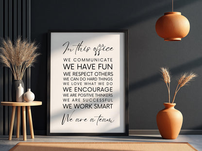 In This Office Poster | Powerful White Wall Art | Motivational Quote Print | Work Ethic Decor | Bold Typography Design