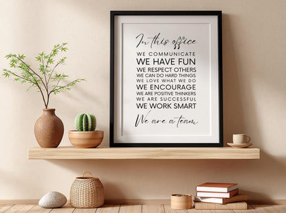 In This Office Poster | Powerful White Wall Art | Motivational Quote Print | Work Ethic Decor | Bold Typography Design