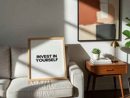Invest In Yourself Poster | Powerful White Wall Art | Motivational Quote Print | Self Growth Mindset Decor | Bold Typography Design