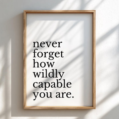 Never Forget Poster | White Minimalist Wall Art Print | Motivational Quote Decor | Mindset & Reflection Artwork