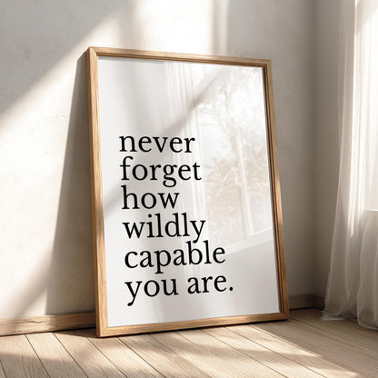 Never Forget Poster | White Minimalist Wall Art Print | Motivational Quote Decor | Mindset & Reflection Artwork