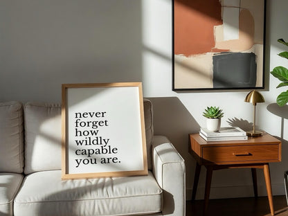Never Forget Poster | White Minimalist Wall Art Print | Motivational Quote Decor | Mindset & Reflection Artwork