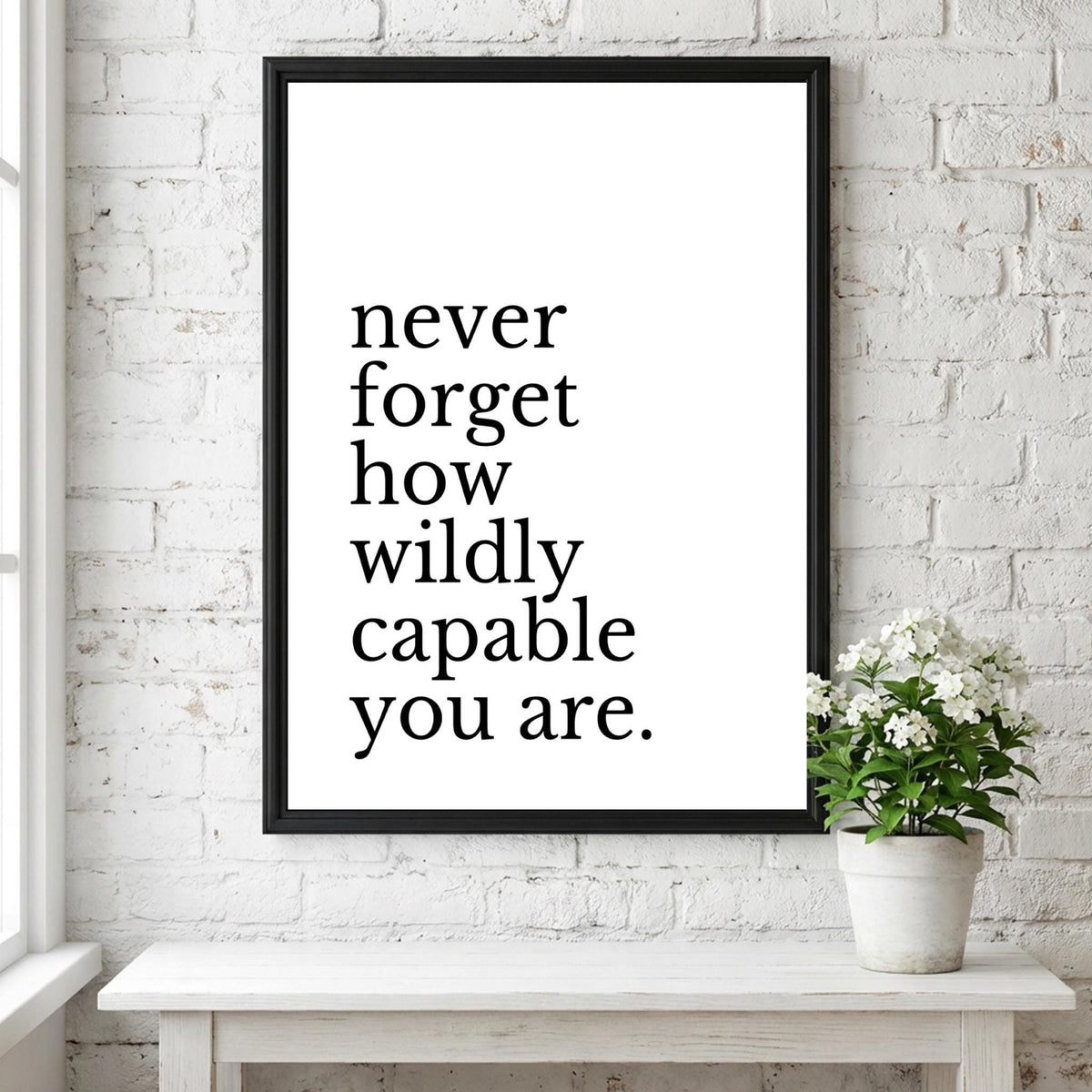 Never Forget Poster | White Minimalist Wall Art Print | Motivational Quote Decor | Mindset & Reflection Artwork