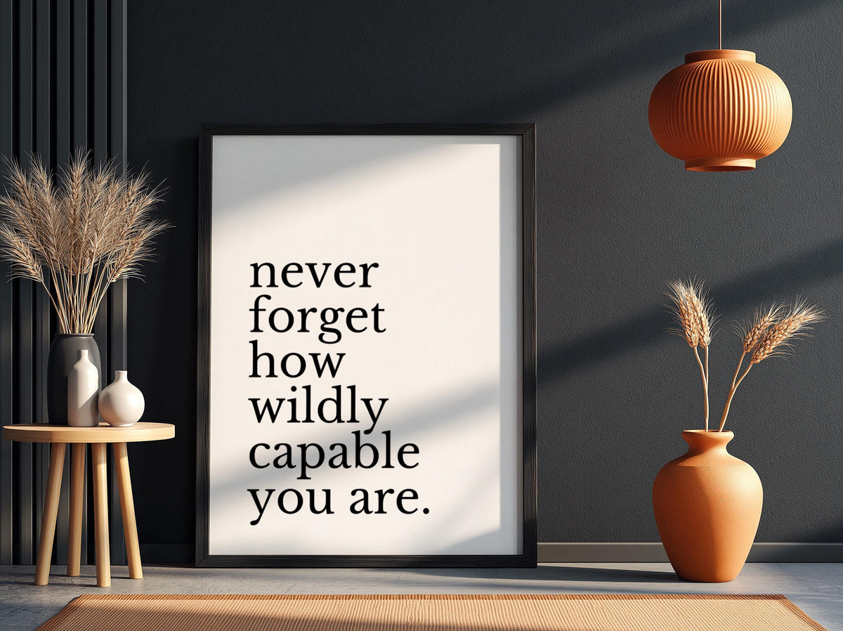 Never Forget Poster | White Minimalist Wall Art Print | Motivational Quote Decor | Mindset & Reflection Artwork