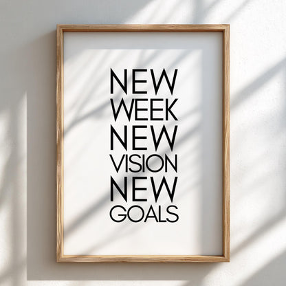 New Week Vision Goals Poster | White Minimalist Wall Art Print | Weekly Motivation & Goal Setting Decor | Clean Typography Design