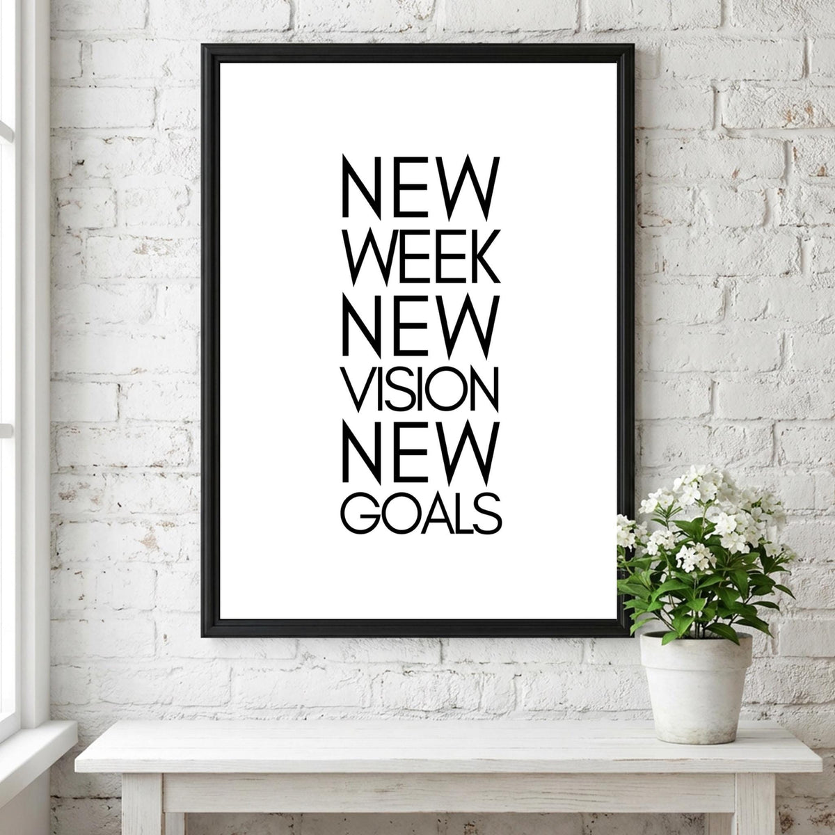 New Week Vision Goals Poster | White Minimalist Wall Art Print | Weekly Motivation & Goal Setting Decor | Clean Typography Design