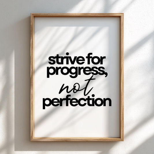 Not Perfection Poster | White Minimalist Wall Art Print | Growth Mindset Motivation Quote | Clean Typography Decor