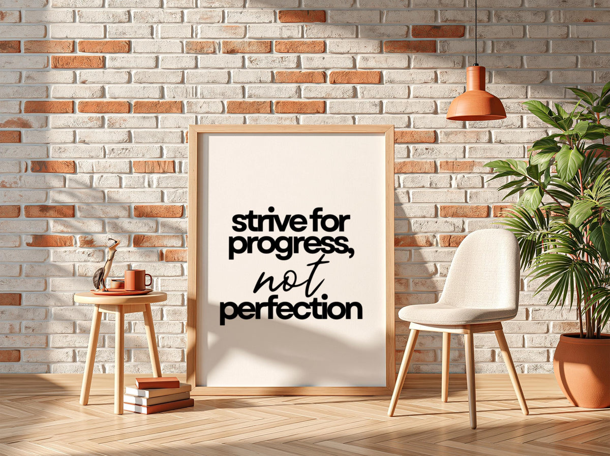 Not Perfection Poster | White Minimalist Wall Art Print | Growth Mindset Motivation Quote | Clean Typography Decor
