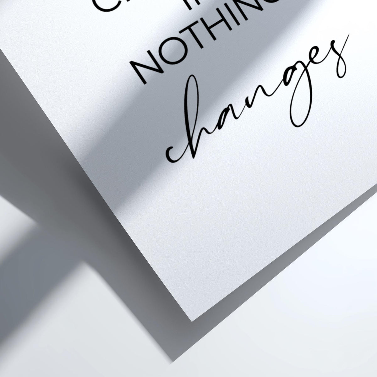 Nothing Changes Poster | White Minimalist Wall Art Print | Motivational Quote | Action & Mindset Decor | Clean Typography Design