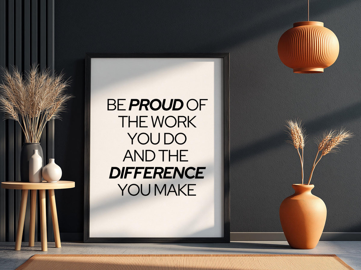 Proud Difference Poster | White Minimalist Wall Art Print | Motivational Quote | Identity & Mindset Decor | Clean Typography Design