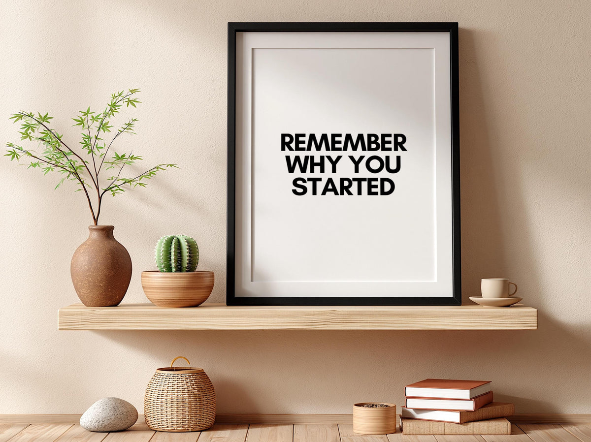 Remember Why You Started Poster | White Minimalist Wall Art Print | Motivational Quote | Purpose Mindset Decor | Clean Typography