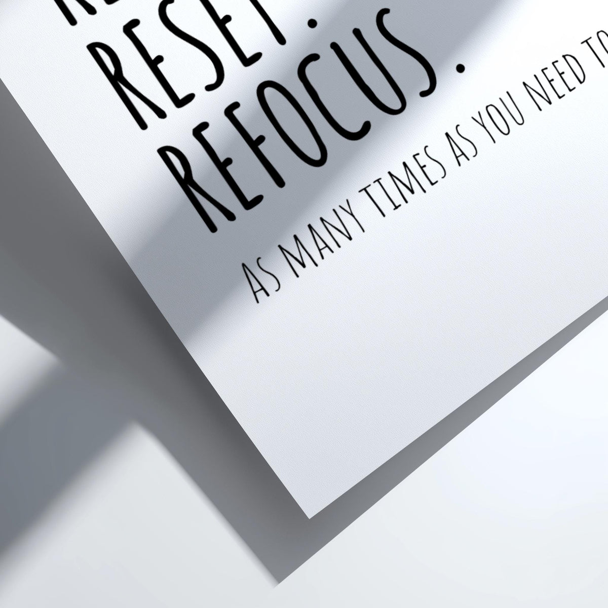 Restart Reset Refocus Poster | White Minimalist Wall Art Print | Motivational Quote | Mindset Reset Decor | Clean Typography Design