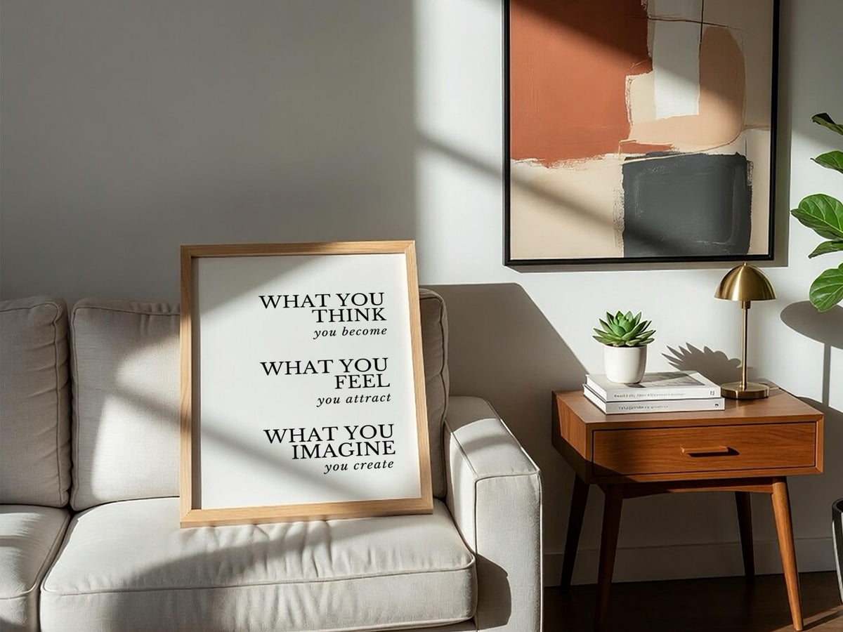 What You Think You Become Poster | White Minimalist Wall Art Print | Motivational Quote | Mindset & Self Growth Decor
