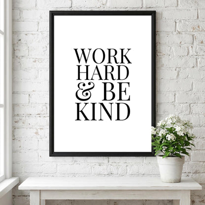 Work Hard & Be King Poster | White Minimalist Wall Art Print | Motivational Quote | Ambition and Success Decor
