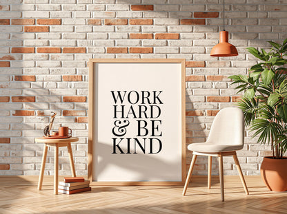 Work Hard & Be King Poster | White Minimalist Wall Art Print | Motivational Quote | Ambition and Success Decor