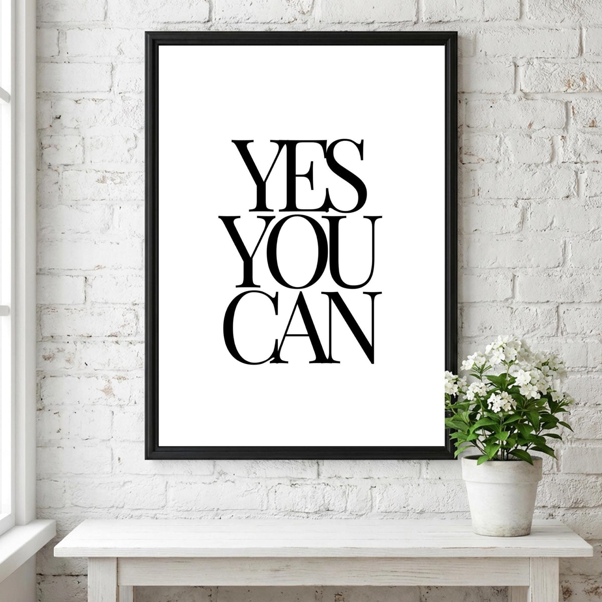 Yes You Can Poster | White Minimalist Wall Art Print | Motivational Quote | Confidence & Mindset Decor | Clean Typography Design