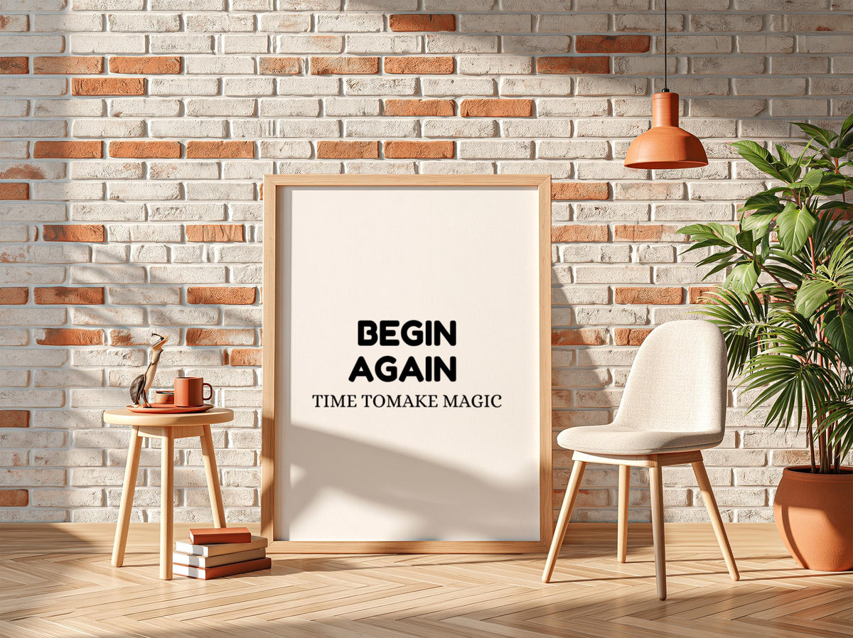 Begin Again Poster | Minimalist Wall Art Print | Modern Typography Quote | Scandinavian Home Decor | Neutral Inspirational Art