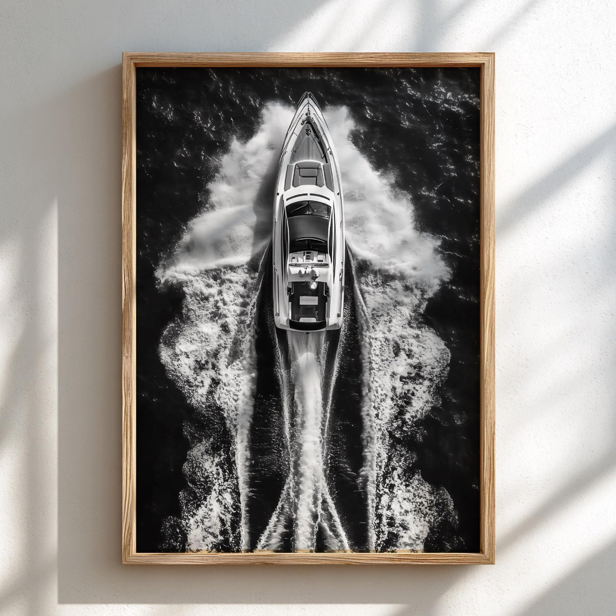 Aerial Speedboat Ocean Wake Poster | Black and White Photography Print | Coastal Wall Art | Modern Nautical Decor | Fine Art Photo