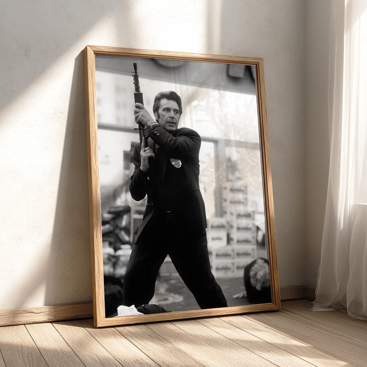 Vintage Detective Shootout Poster | Black and White Photography Print | Classic Crime Cinema Wall Art | Monochrome Photo Decor