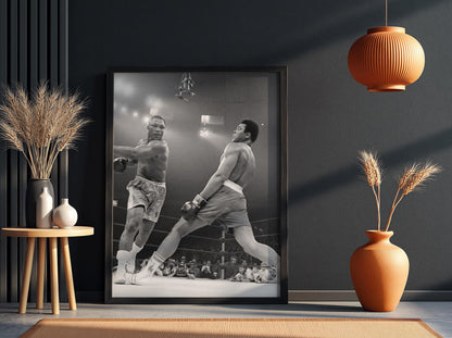 Legendary Boxing Match Poster | Black and White Sports Photography Print | Vintage Fight Wall Art | Monochrome Athletic Decor