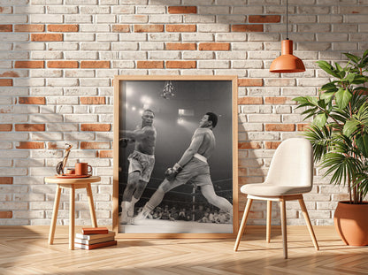 Legendary Boxing Match Poster | Black and White Sports Photography Print | Vintage Fight Wall Art | Monochrome Athletic Decor